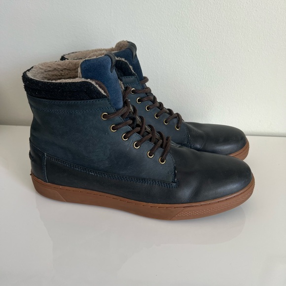 Aldo Navy Leather Lace-Up Boots with Brown Sole